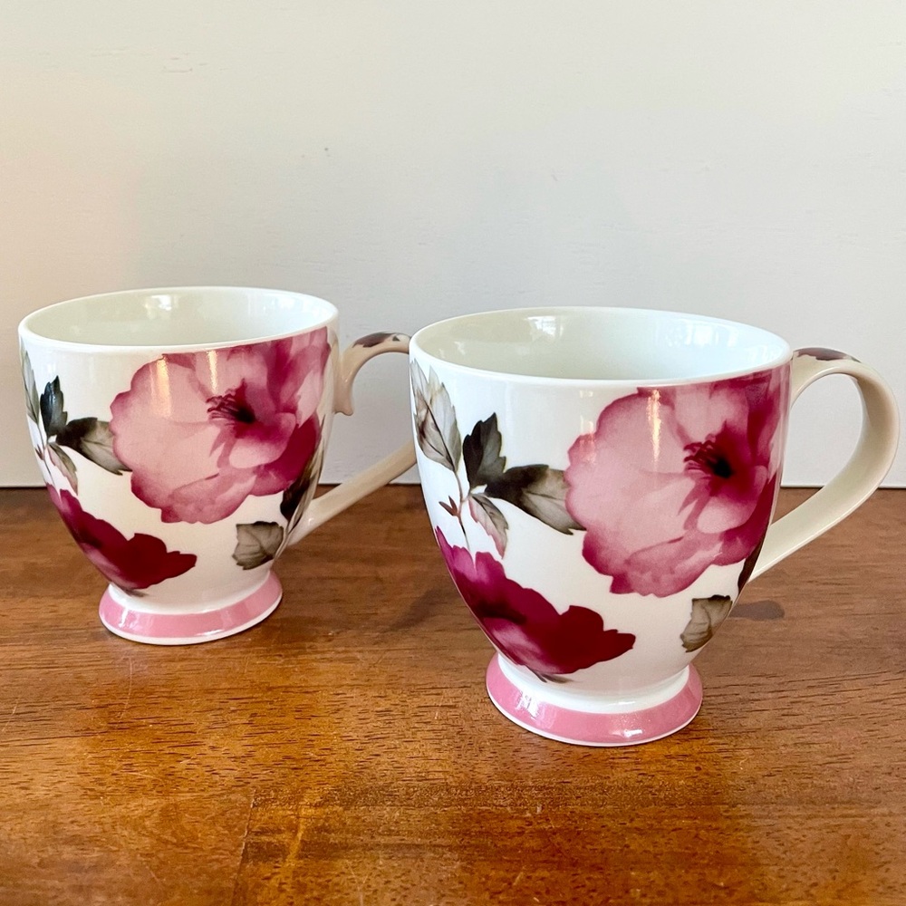 The English Mug Co Fine China 12 Oz Coffee Tea Footed Set Of 2 Mugs